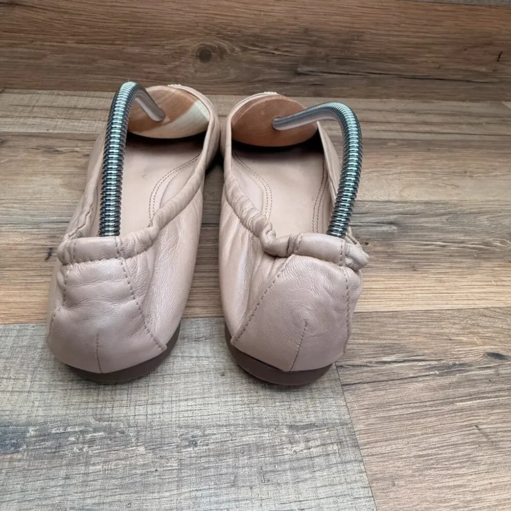 Tory Burch York size 8.5 Ballet Flat Mestico Saffiano Leather Camellia Pink